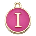 Round gold-plated alphabet charm with pink enamel and letter I for DIY jewelry - Double-Sided Letter Z (12661) / 1 Piece (12x14mm) / Purple