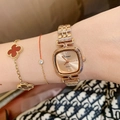 Reloj de cuarzo para mujer en oro rosa con esfera cuadrada y correa metálica - Oro rosa