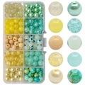 DIY jewelry kit with gradient glass beads and faux pearls in a 10-grid storage case - Mixed 9 Mint & Lemon approx 200pcs