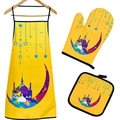 Yellow Ramadan kitchen set with apron, insulated oven glove and pot holder - Yellow Moon (Ramadan Theme)