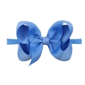 Blue grosgrain ribbon bow on soft elastic nylon headband for babies and infants - Blue