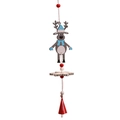 Handcrafted wooden Christmas wind chime featuring a blue reindeer, white snowflake and red bell - Elk Style