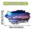 3D ocean night wall sticker with full moon and broken wall effect, size 56x32cm - Quiet Moon Night Sea Scene (UV50553T_R)