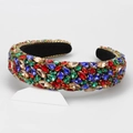 Baroque wide padded headband with colorful rhinestones and velvet finish - Mixed Colors