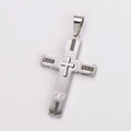 Detailed close-up of a silver stainless steel cross pendant with Greek key patterns - Medium / No Chain / Steel