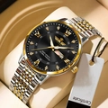 Montre à quartz étanche pour homme avec cadran noir et bracelet en métal doré - Bracelet Or Cadran Noir