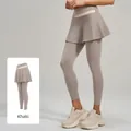Jupe-legging de yoga kaki 2 en 1 taille haute avec design de blocs de couleurs - S / Bottoms / Kaki