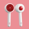 White and red silicone hair massage brush with easy-clean button and long handle - Red
