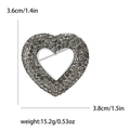 Elegant vintage heart brooch with grey rhinestones and size dimensions on white background - Gray