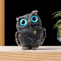 Resin owl figurine with black quartz crystal stones and blue eyes home decor - Approx. 5*6cm / Obsidian