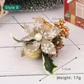 Christmas burlap flower ornament with gold bells, pine cones and berries, 23cm height - Style 8