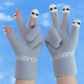 Gants en tricot gris avec motif panda mignon pour l'hiver et le cyclisme en plein air - Gants sans doigts / Gris