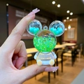 Cartoon Mickey mouse liquid keychain with green star sequins and blue glitter beads - Green