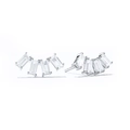 S925 Silberstift Ohrstecker mit Zirkonia im Baguetteschliff und fächerförmigem Design - Baguette Bogenfächer-Stil / Silber