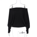 Detail of black off-shoulder long sleeve top with batwing sleeves on a mannequin - S / Black