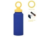 Deep blue stainless steel magnetic water bottle with a yellow phone holder ring handle - 1 L / Lemon Yellow + Sapphire Blue