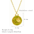 Golden stainless steel zodiac pendant necklace with green glitter finish and embossed design - Virgo