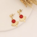Orecchini vintage a raggiera dorati con agata rossa su ceramica bianca - 3# Orecchini