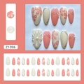 Rosa Stiletto-Kunstnägel mit 3D-Perlenblumen und Goldliniendetails im 30er-Set für Damen - Romantische Begegnung (Z1096) / 30 Stück (Mit Kleber)
