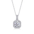 Macro shot of silver sterling marquise pendant with square halo and round moissanite - Square Halo Pendant Style (P13298) - 1ct + GRA Certificate
