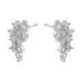 Detailed view of silver flower cluster stud earrings with pear and round cubic zirconia - VE868 Flower Cluster / Silver