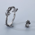Conjunto de anillo y pulsera de dragón chino en acero inoxidable plata antigua - Talla 9 / Color Acero