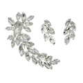 Luxurious leaf-shaped rhinestone bridal hair clip and earring set on white background - Silver Hair Clip + Earrings Set (HS-J6767S)