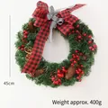 45cm Christmas wreath with pine cones, red berries and plaid bow weighing 400g - 45cm Double Layer Bow Wreath (400g)
