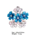 Blue and white enamel rose brooch with rhinestones, 4.0cm floral fashion accessory - XD824234-1 Blue White Flower Cluster