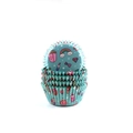 Blue muffin cups with popcorn and cartoon patterns, stacked on a white background - Blue Star