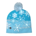 Blue knitted Christmas hat with white snowflake patterns and glowing LED light bulbs - Blue Snowflake Pattern