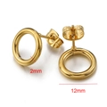 Minimalist golden stainless steel round hoop earrings with 12mm diameter and 2mm thickness - Large Hoop / 10 Pieces Pack / Gold