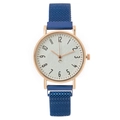 Women's quartz watch with rose gold case, white textured dial and blue mesh magnetic strap - Blue