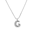 Silver-colored brass balloon letter G necklace featuring a puffy 3D pendant on a box chain - Necklace G