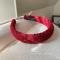 Handmade red tweed headband with textured finish and woven style for a high-volume look - Charming Red / Red Weave