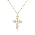 Detail of gold cross pendant with teardrop-shaped zircon stones and central eye motif - Gold VD1135