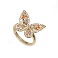 Anello regolabile a farfalla dorato con cristalli di zircone colorati e micro-pavé di diamanti - Farfalla con Micro Intarsio in Zirconi Colorati-Oro