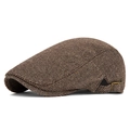 Coppola marrone in tweed a spina di pesce con fibbie laterali regolabili in bronzo - Regolabile / Cachi chiaro