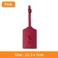 Pink PU leather luggage tag with world map and plane embossing, 11.3x7cm size - Luggage Tag / Pink