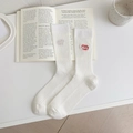 White ribbed mid-calf socks featuring red FUN TIME! embroidery for a casual look - One Size / White with Red Embroidery