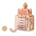 Pink wooden activity castle toy with xylophone, bead maze and shape sorting blocks - Castle 5-in-1