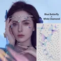 Blue butterfly face stickers and white rhinestones makeup set for festivals - Blue Butterfly & Clear Rhinestones