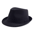 Classic black Fedora hat with white pinstripe pattern and ribbon band for men - 58cm / Black