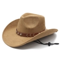 Vintage khaki faux suede western cowboy hat with studded leather band and chin strap - M (56-58cm) / Camel