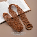 Detail of bohemian handmade woven waist rope with brown cotton texture and wooden ring - Coffee Cotton Rope Solid Wood Round Buckle (X492-6)
