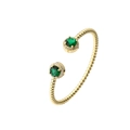 Minimalist gold open cuff bracelet featuring two green gemstones with sparkling diamond halos - Double Green Gemstones