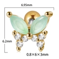 Golden butterfly stud earring with green zircon and detailed sizing measurements - Gold + Light Green Zirconia (Large)