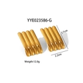 Polished gold geometric striped arched earrings in a rectangular stainless steel design - Curved Ribbed Rectangle (YYE023586-G) / Gold