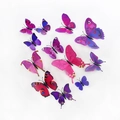 Set of 12 colorful 3D PVC butterfly wall stickers for home and shop background decor - Purple Red Series - Magnet Style
