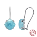 Elegant S925 sterling silver hoop earrings featuring light blue turquoise tassels - Light Blue Oval Hook - Silver